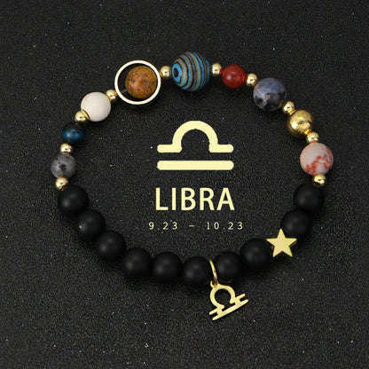 Zodiac Signs Cosmic Galaxies Natural Stone Solar System Constellation Bracelet