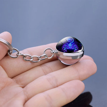 Constellation Double Side Cabochon Glass Ball Keychain