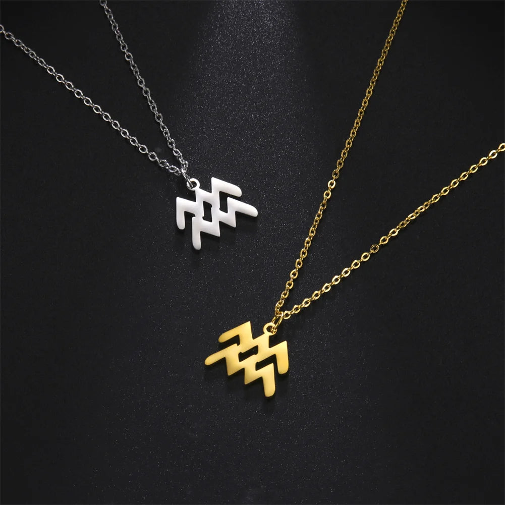 Zodiac Sign Stainless Steel or Gold Plated Pendant Necklace