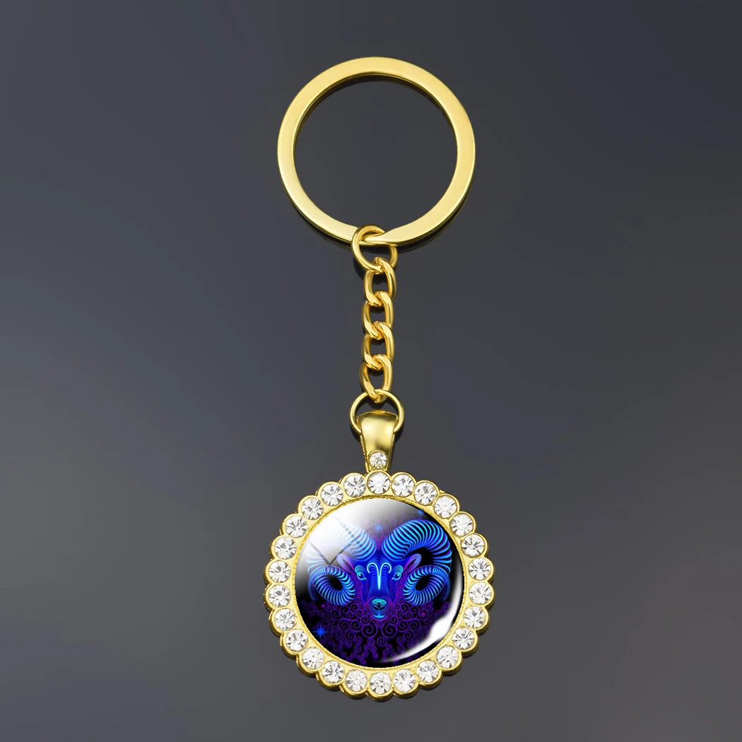 Constellation Double Side Cabochon Glass Ball Keychain