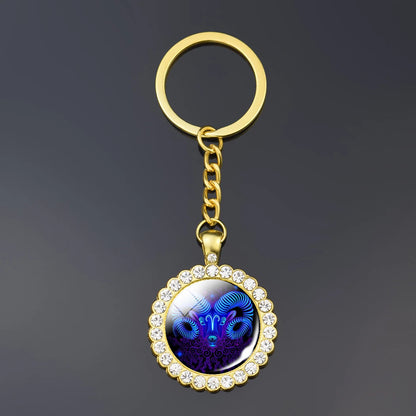 Constellation Double Side Cabochon Glass Ball Keychain