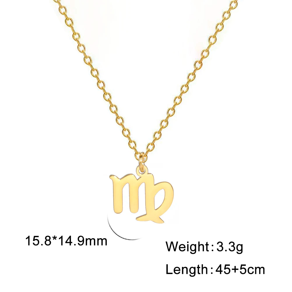 Zodiac Sign Stainless Steel or Gold Plated Pendant Necklace