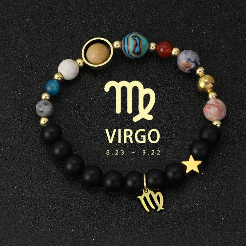 Zodiac Signs Cosmic Galaxies Natural Stone Solar System Constellation Bracelet