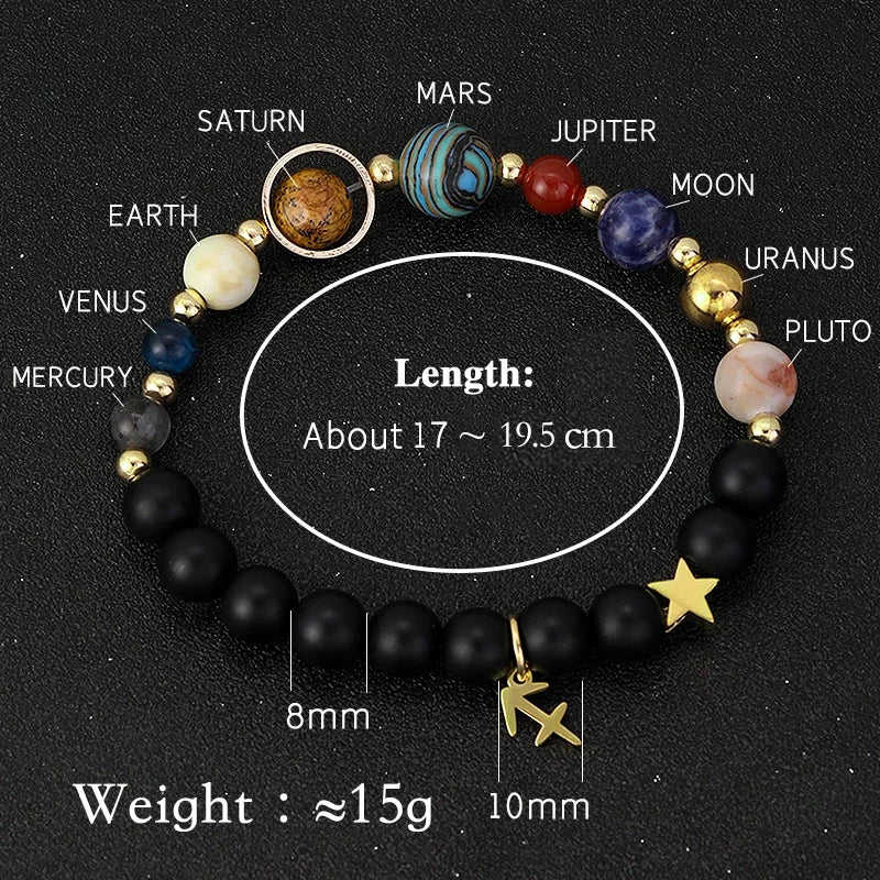 Zodiac Signs Cosmic Galaxies Natural Stone Solar System Constellation Bracelet