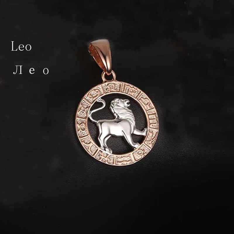 Constellation 585 Rose White Gold Color Zodiac Pendant