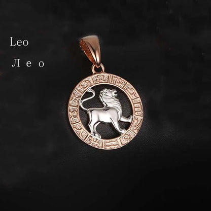 Constellation 585 Rose White Gold Color Zodiac Pendant
