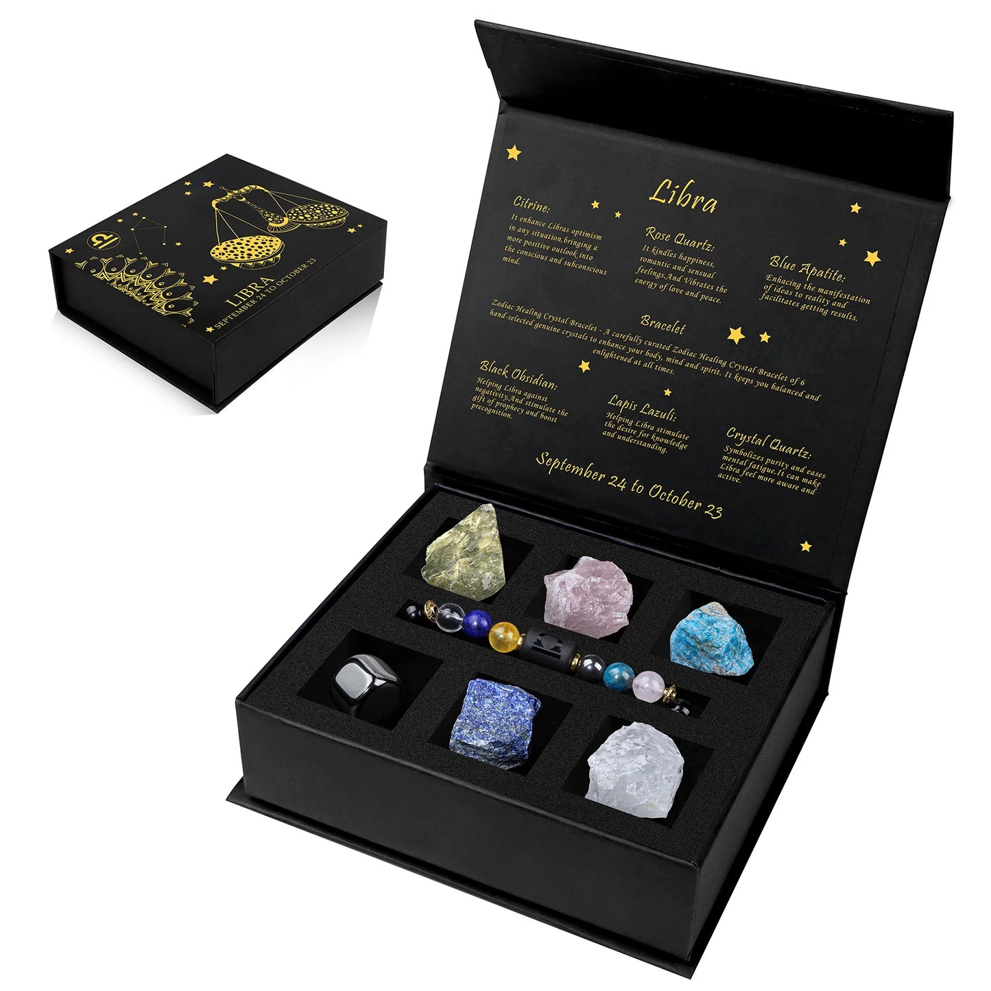 Constellation Zodiac Sign Gift Box - Lapis Lazuli Amethysts Rope Bracelet With Raw Stone