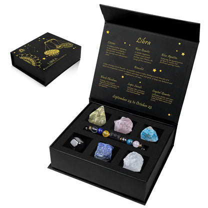Constellation Zodiac Sign Gift Box - Lapis Lazuli Amethysts Rope Bracelet With Raw Stone