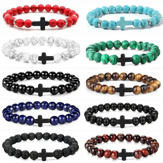 Natural Stone Cross Bracelet