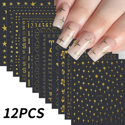 Zodiac Constellation 3D Bronzing Nail Stickers