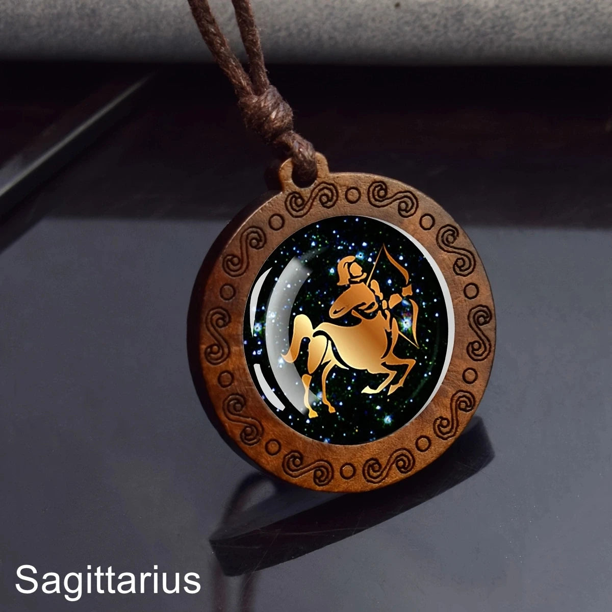 Zodiac Sign Rope Chain Constellation Wooden Pendant Necklace