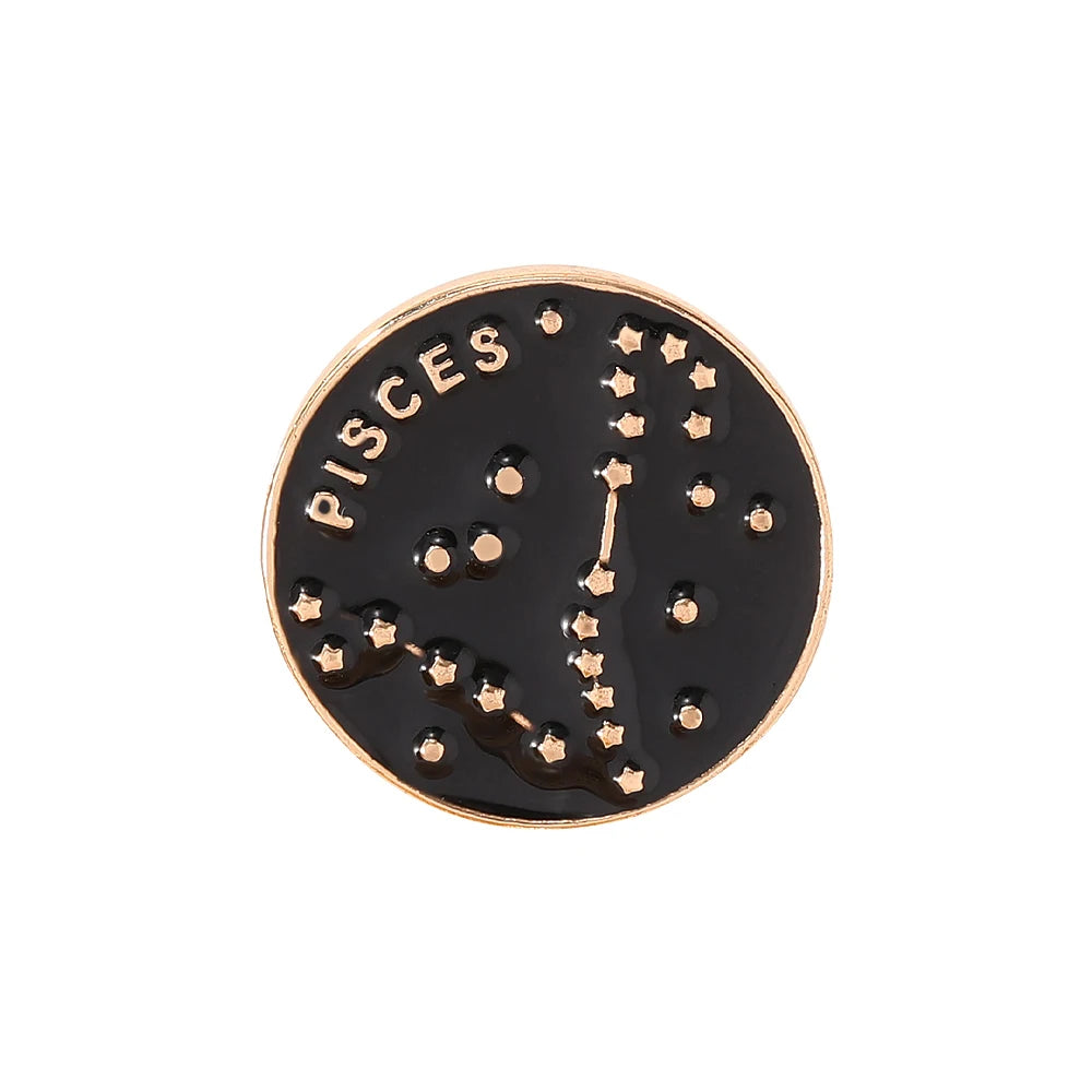 The Zodiac Collection Enamel Pins Constellation Round Brooch