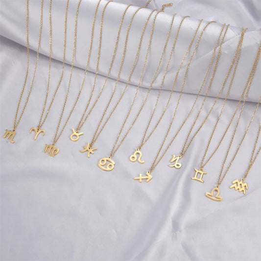 Zodiac Sign Stainless Steel or Gold Plated Pendant Necklace