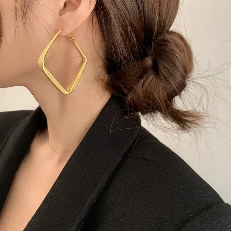 Geometric Big Hoop Earrings – Stainless Steel, Oval Design for Women
