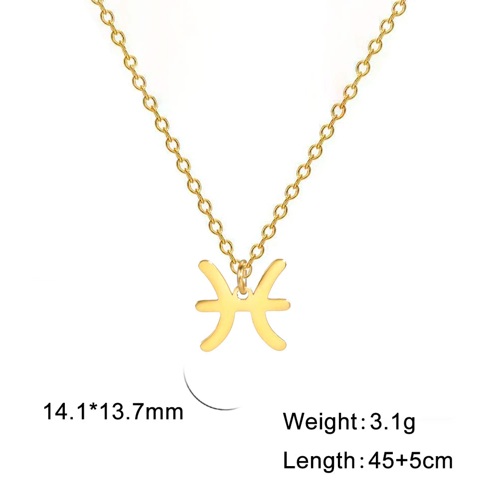 Zodiac Sign Stainless Steel or Gold Plated Pendant Necklace
