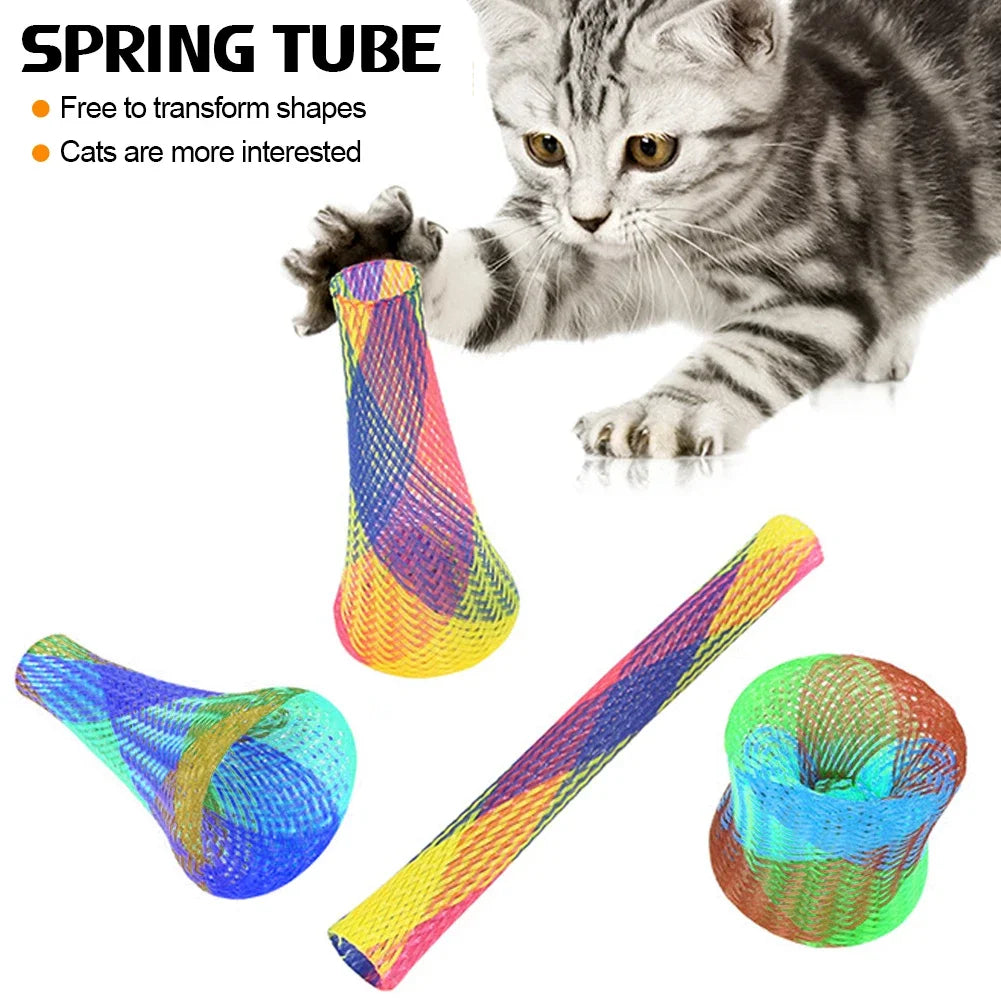 10Pcs Colorful Cat Spring Toys – Bouncing & Interactive Coil Tubes for Pets