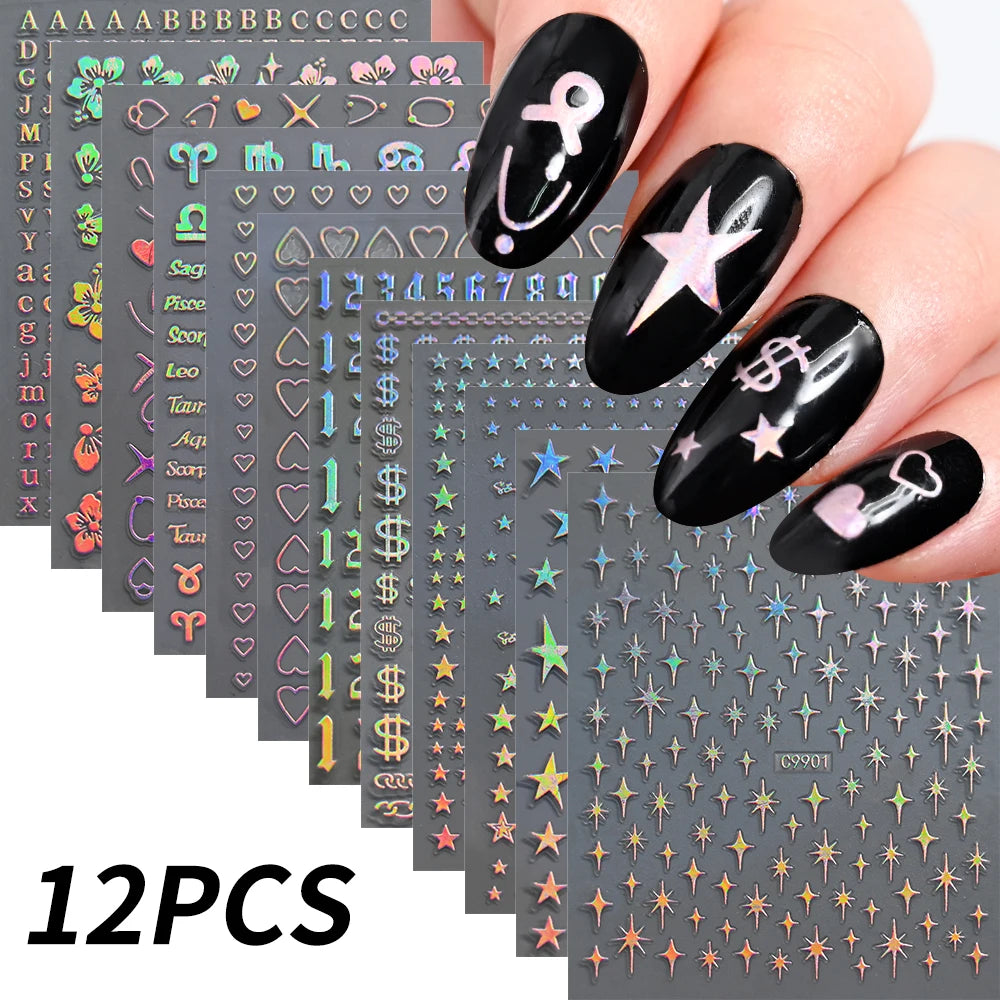 Zodiac Constellation 3D Bronzing Nail Stickers