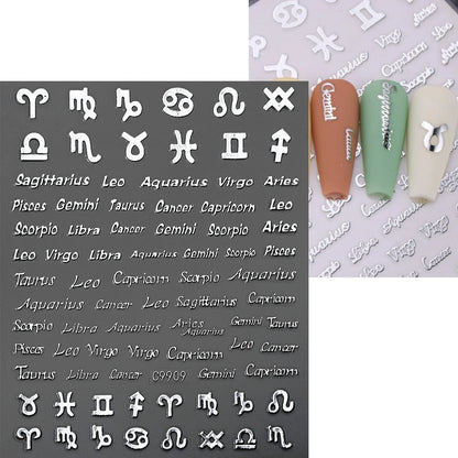 Zodiac Constellation 3D Bronzing Nail Stickers