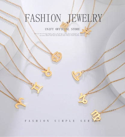 Zodiac Sign Stainless Steel or Gold Plated Pendant Necklace