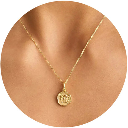 Constellation Vintage Zodiac Sign Coin Pendant Stainless Steel Necklace