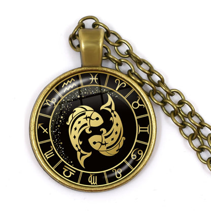 Constellation Pendant Antique Bronze Glass Dome Zodiac Necklace