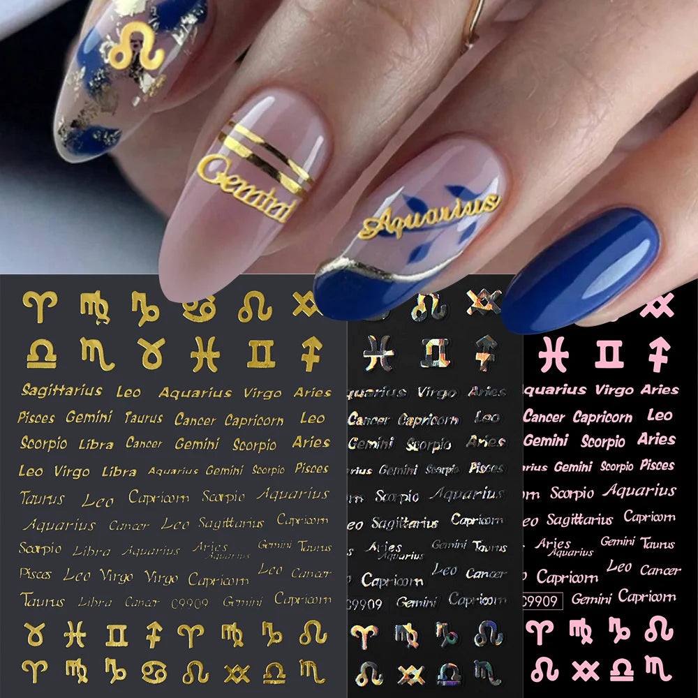 Zodiac Constellation 3D Bronzing Nail Stickers