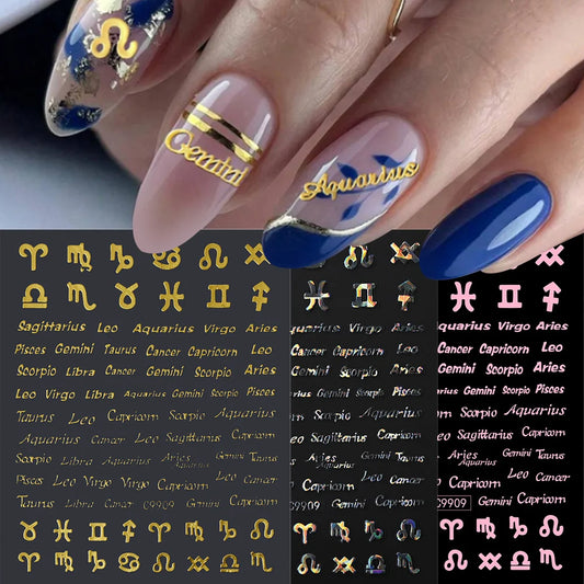 Zodiac Constellation 3D Bronzing Nail Stickers