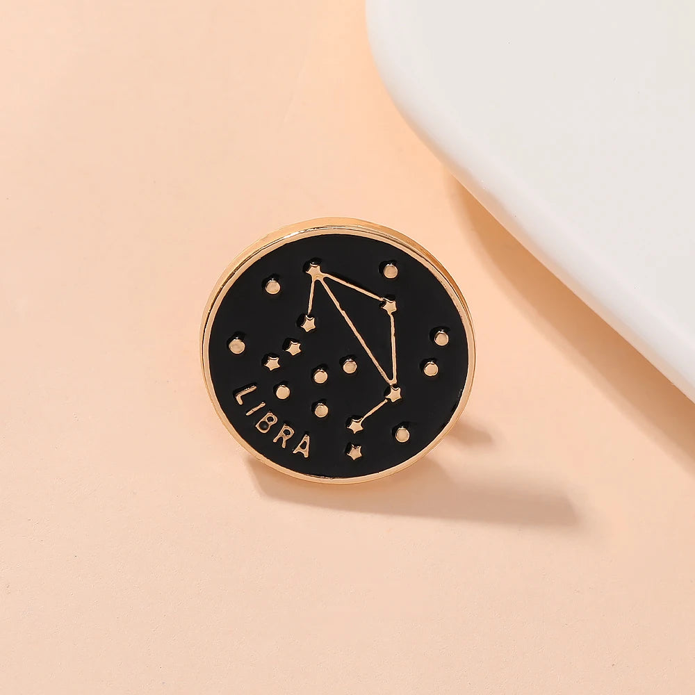 The Zodiac Collection Enamel Pins Constellation Round Brooch