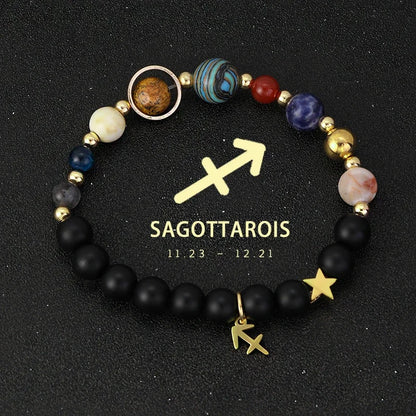 Zodiac Signs Cosmic Galaxies Natural Stone Solar System Constellation Bracelet
