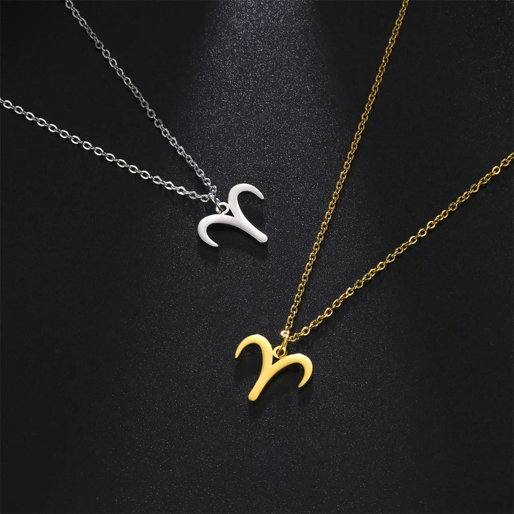 Zodiac Sign Stainless Steel or Gold Plated Pendant Necklace
