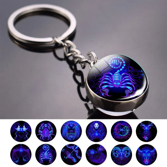 Constellation Double Side Cabochon Glass Ball Keychain