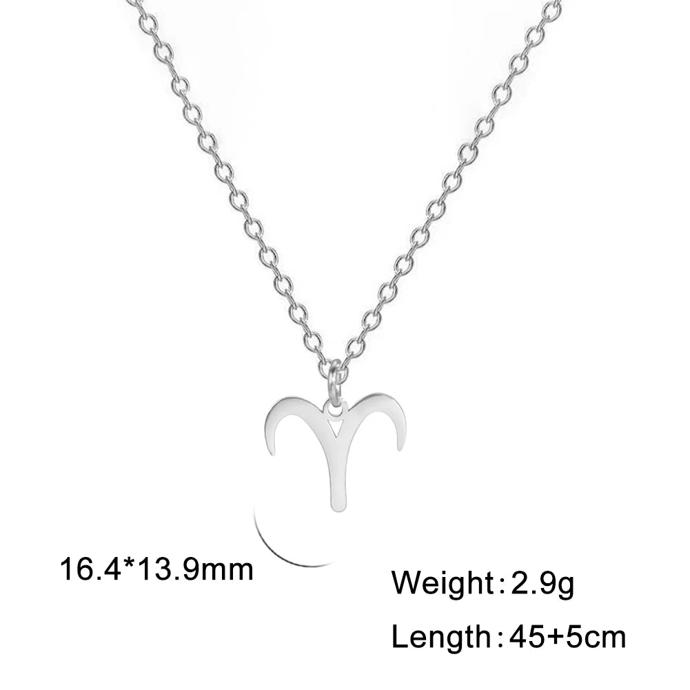 Zodiac Sign Stainless Steel or Gold Plated Pendant Necklace
