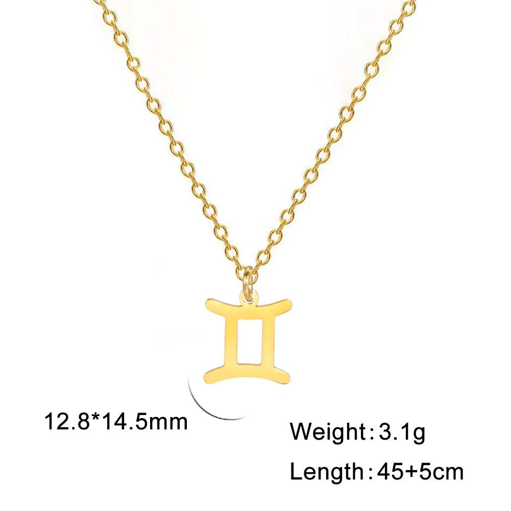 Zodiac Sign Stainless Steel or Gold Plated Pendant Necklace