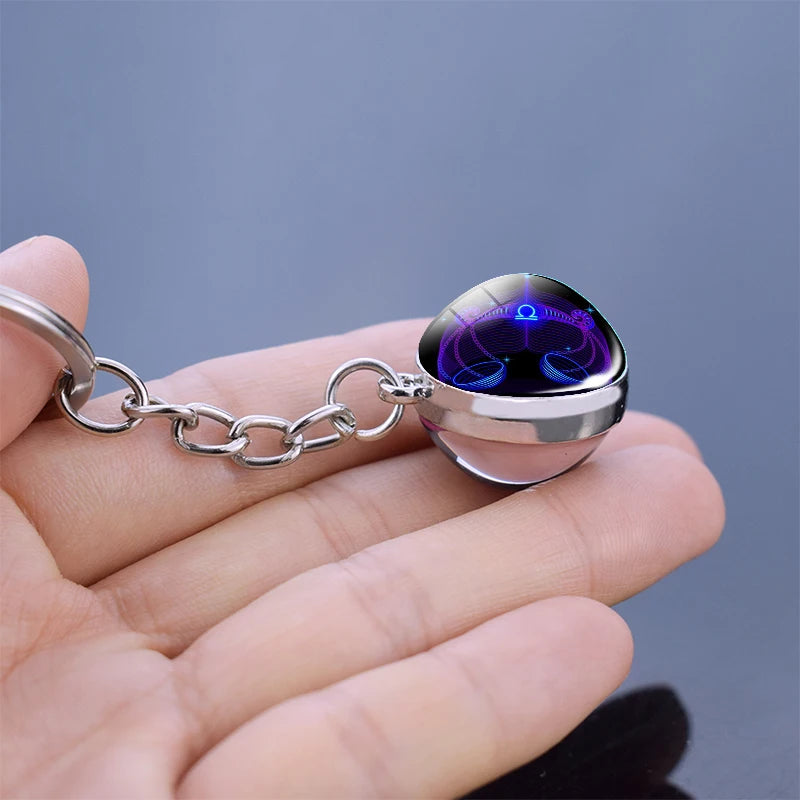 Constellation Double Side Cabochon Glass Ball Keychain