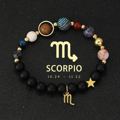 Zodiac Signs Cosmic Galaxies Natural Stone Solar System Constellation Bracelet