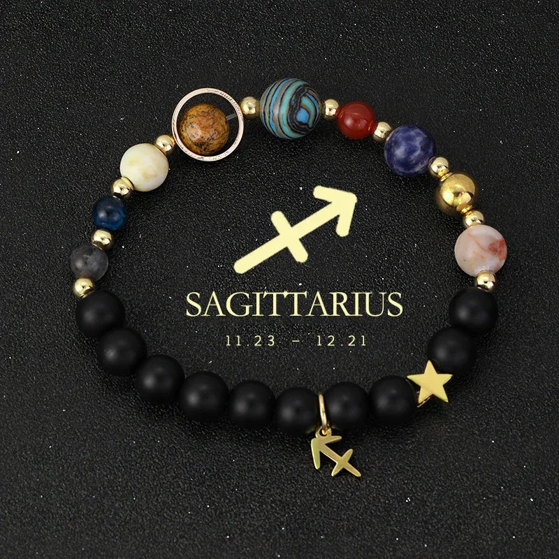 Zodiac Signs Cosmic Galaxies Natural Stone Solar System Constellation Bracelet