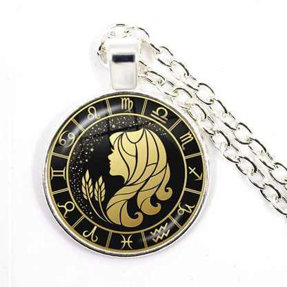 Constellation Pendant Antique Bronze Glass Dome Zodiac Necklace
