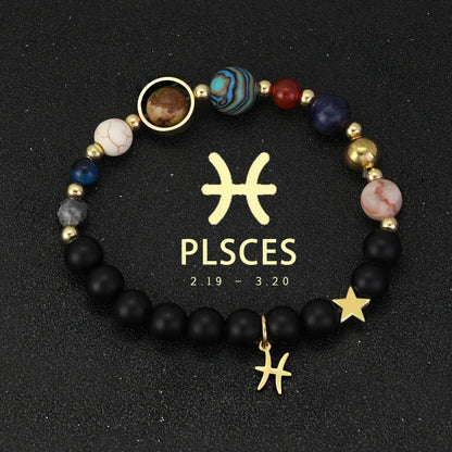 Zodiac Signs Cosmic Galaxies Natural Stone Solar System Constellation Bracelet