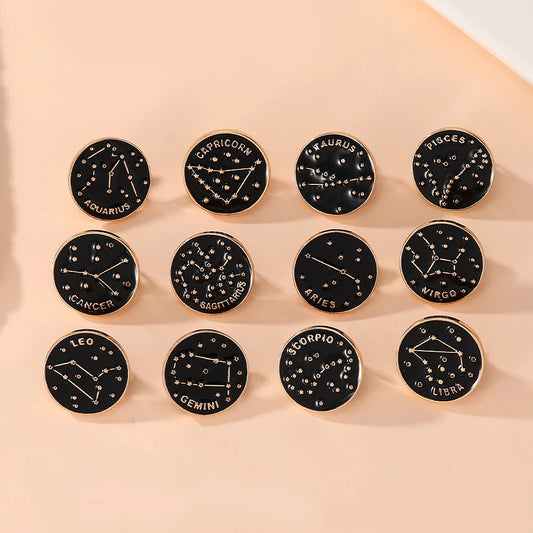 The Zodiac Collection Enamel Pins Constellation Round Brooch