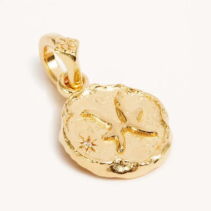Constellation Vintage Zodiac Sign Coin Pendant Stainless Steel Necklace