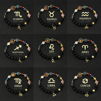 Zodiac Signs Cosmic Galaxies Natural Stone Solar System Constellation Bracelet