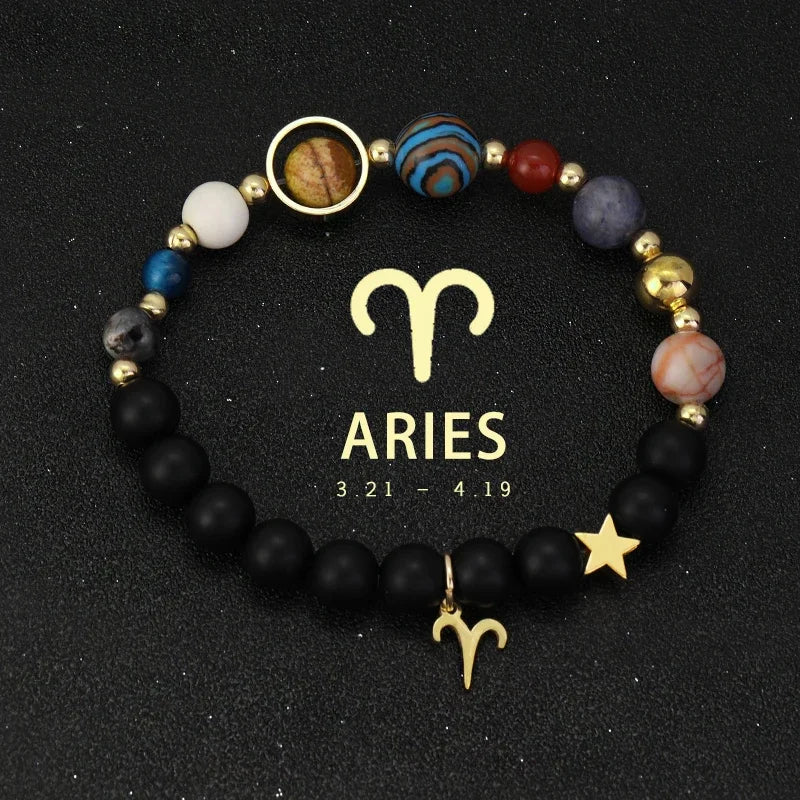 Zodiac Signs Cosmic Galaxies Natural Stone Solar System Constellation Bracelet