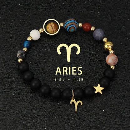 Zodiac Signs Cosmic Galaxies Natural Stone Solar System Constellation Bracelet