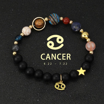 Zodiac Signs Cosmic Galaxies Natural Stone Solar System Constellation Bracelet