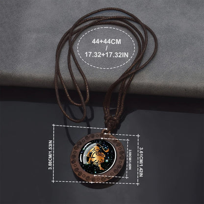 Zodiac Sign Rope Chain Constellation Wooden Pendant Necklace