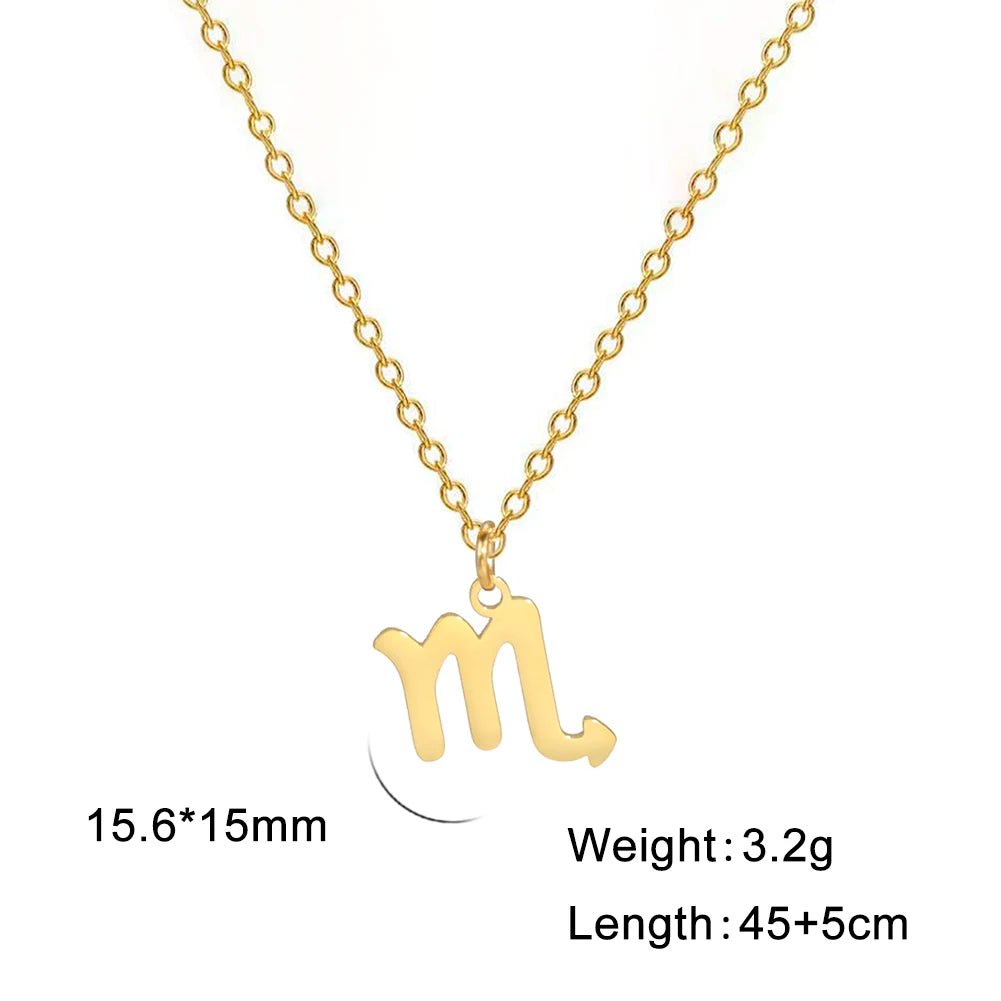 Zodiac Sign Stainless Steel or Gold Plated Pendant Necklace