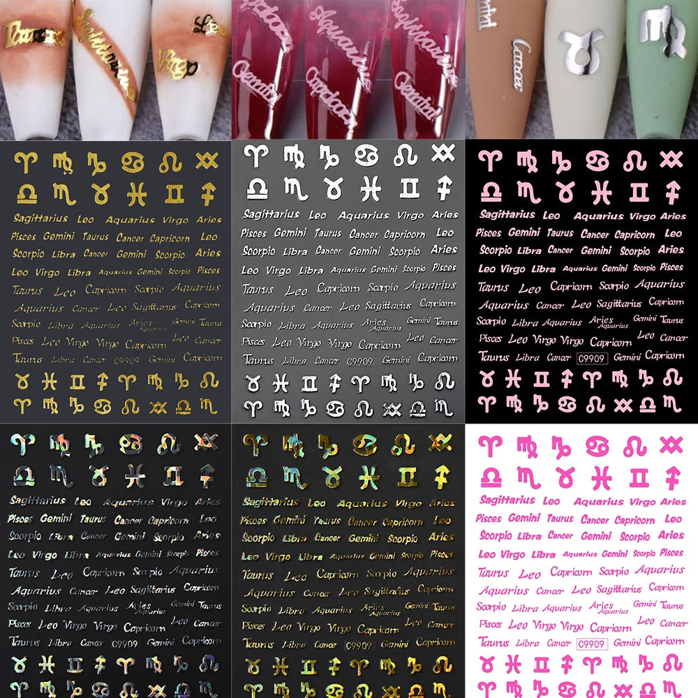 Zodiac Constellation 3D Bronzing Nail Stickers