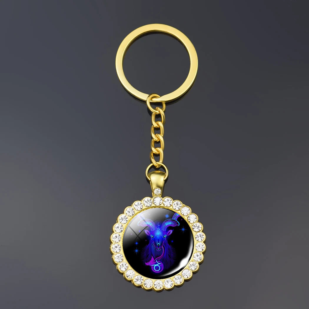 Constellation Double Side Cabochon Glass Ball Keychain