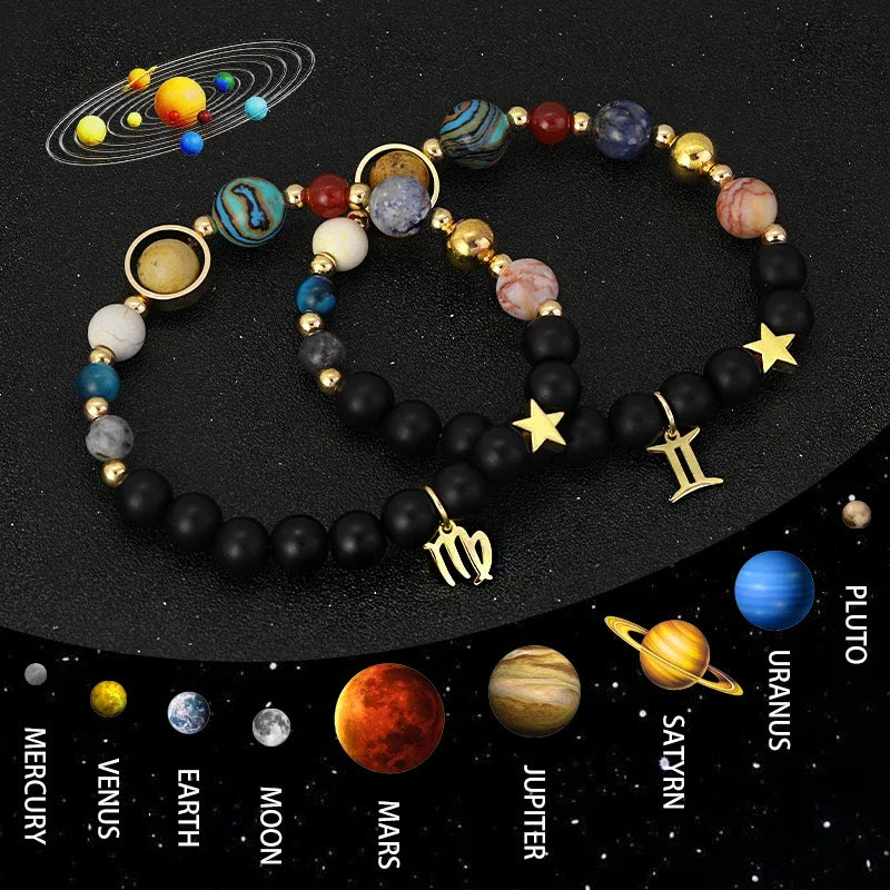 Zodiac Signs Cosmic Galaxies Natural Stone Solar System Constellation Bracelet