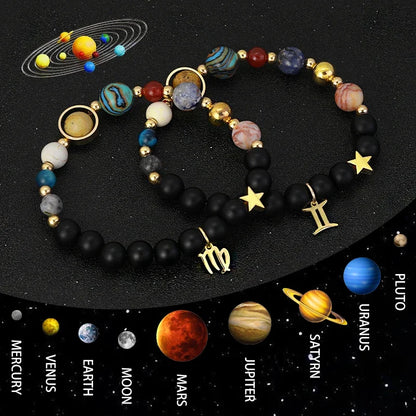 Zodiac Signs Cosmic Galaxies Natural Stone Solar System Constellation Bracelet